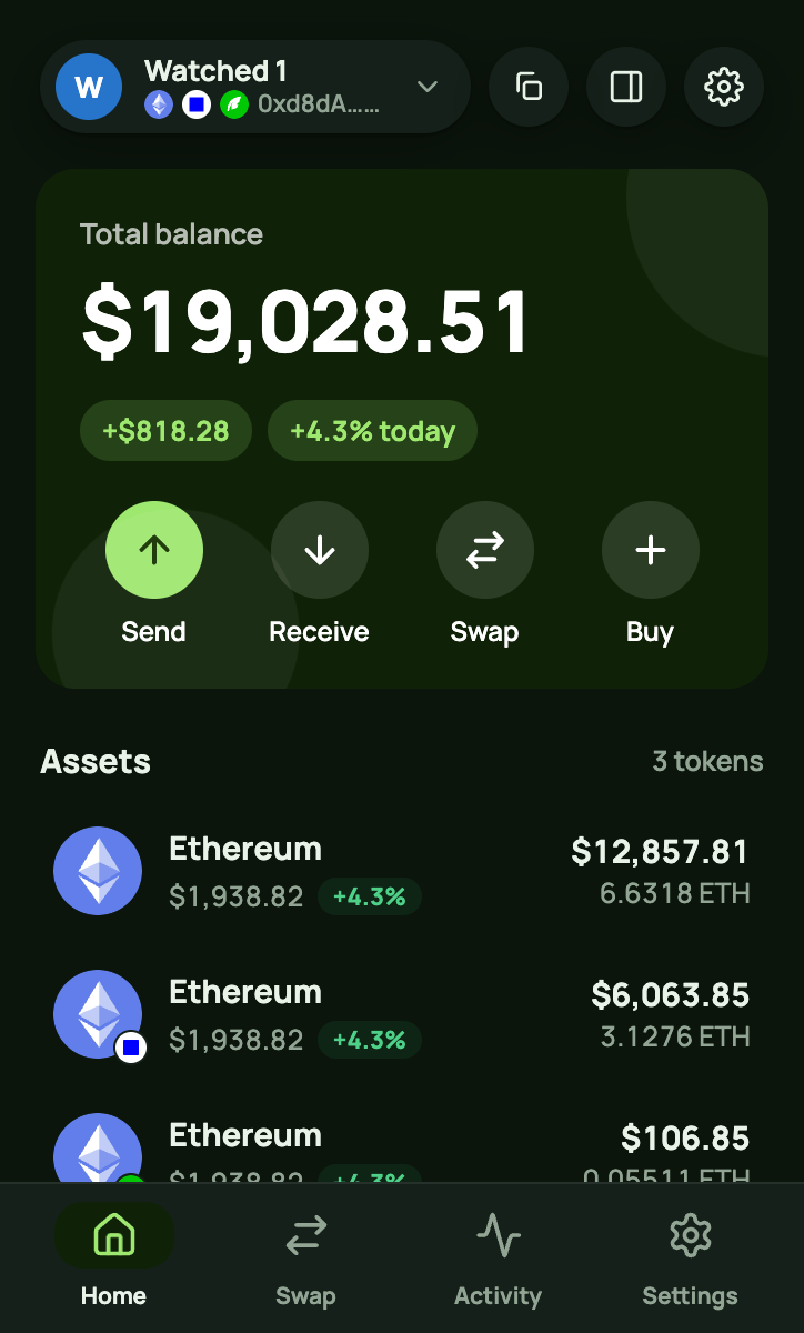 Home screen in dark theme